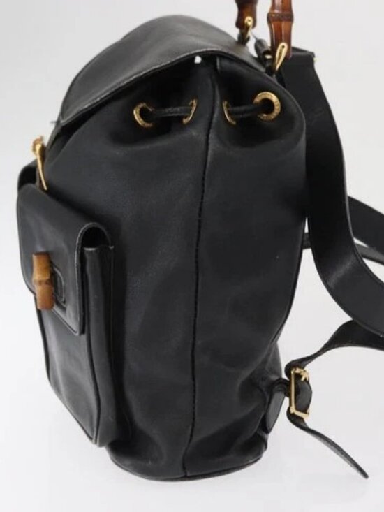 GUCCI Bamboo Backpack Leather Black Gold 003 main image 5